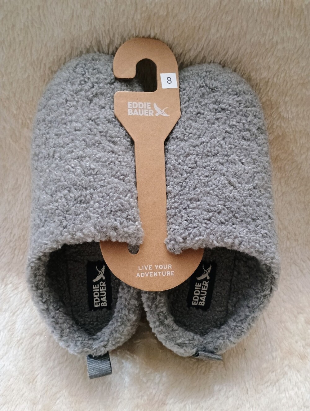 NWT Eddie Bauer Women's Gray Fuzzy Fleece Slippers Size 8